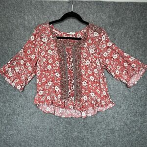 Rose & Thyme Women's M Red/White‎ Floral Blouse Cottagecore Grannycore Romantic